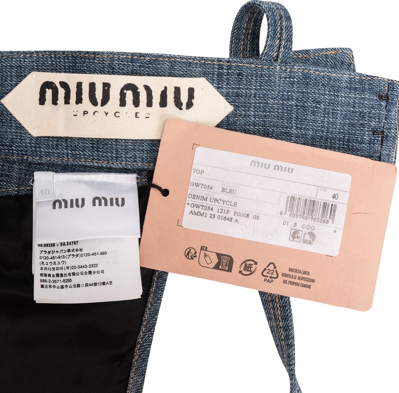 Miu Miu Blue Denim Embroidered Emblem Bralette Top (IT40)