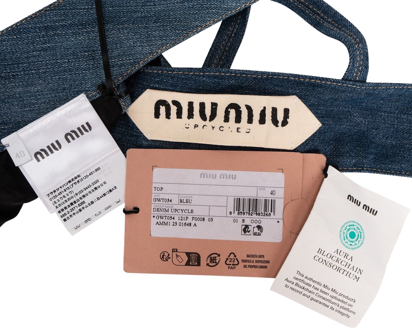 Miu Miu Blue Denim Embroidered Emblem Bralette Top (IT40)