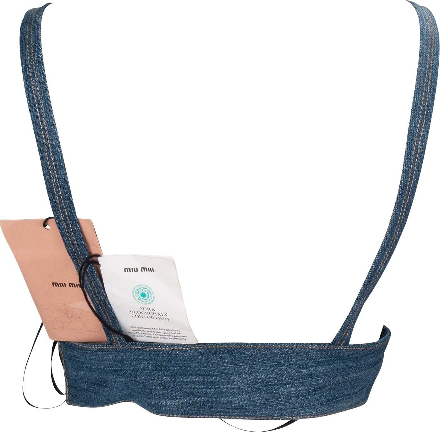 Miu Miu Blue Denim Embroidered Emblem Bralette Top (IT40)