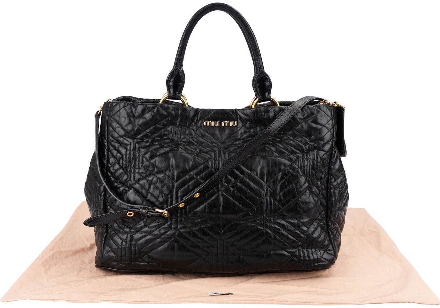 Miu Miu Black Matelassé Nappa Leather Tote Handbag