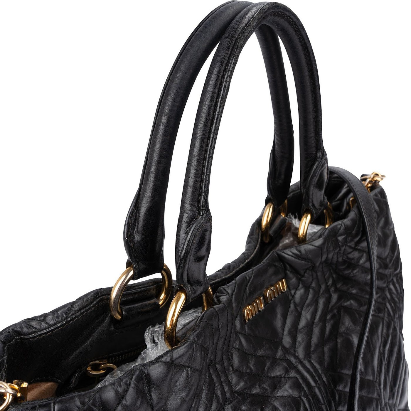 Miu Miu Black Matelassé Nappa Leather Tote Handbag