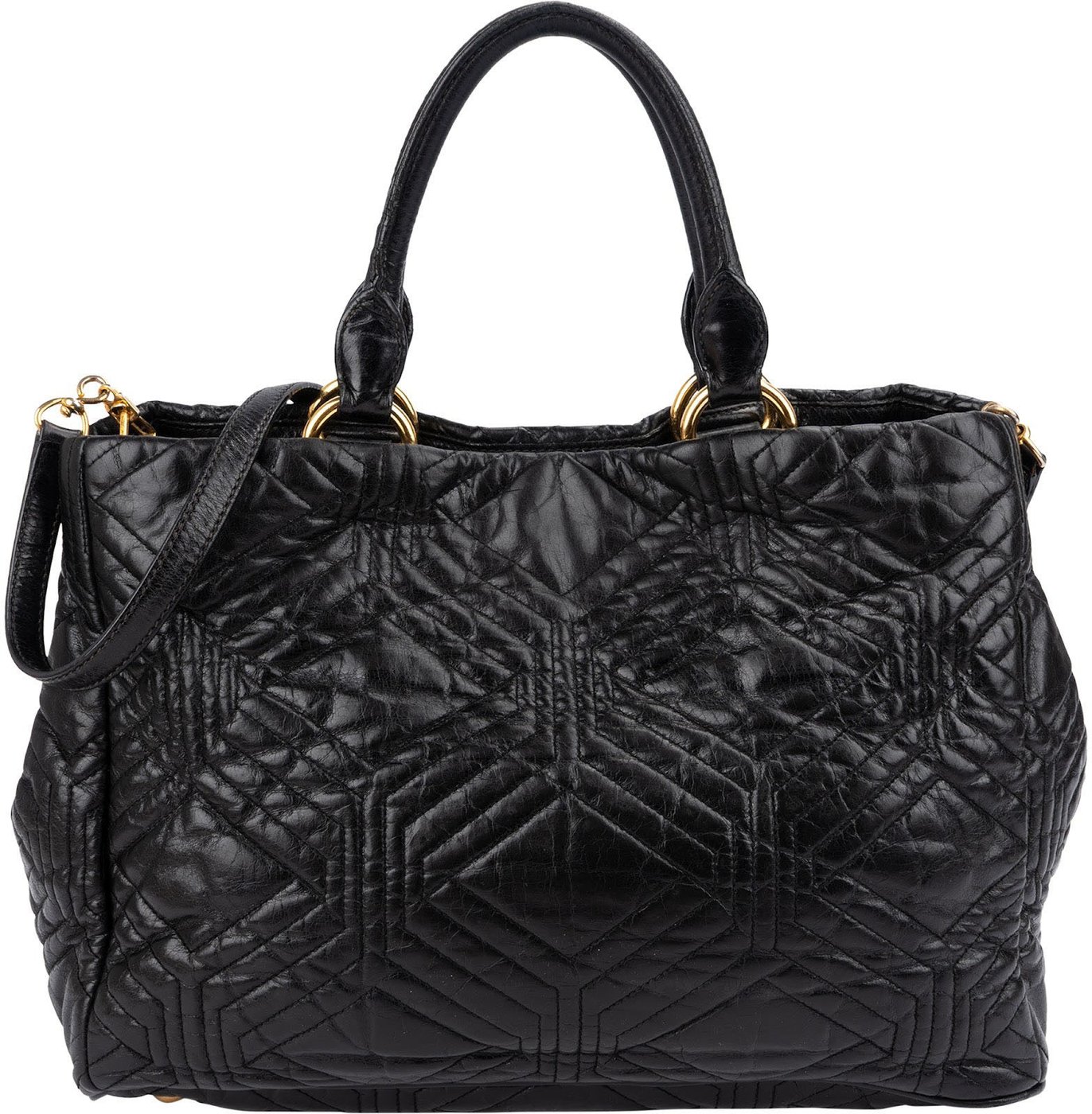 Miu Miu Black Matelassé Nappa Leather Tote Handbag