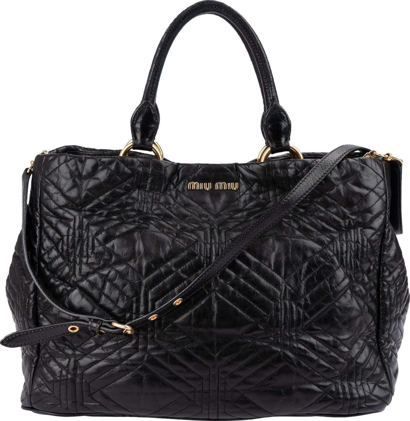 Miu Miu Black Matelassé Nappa Leather Tote Handbag