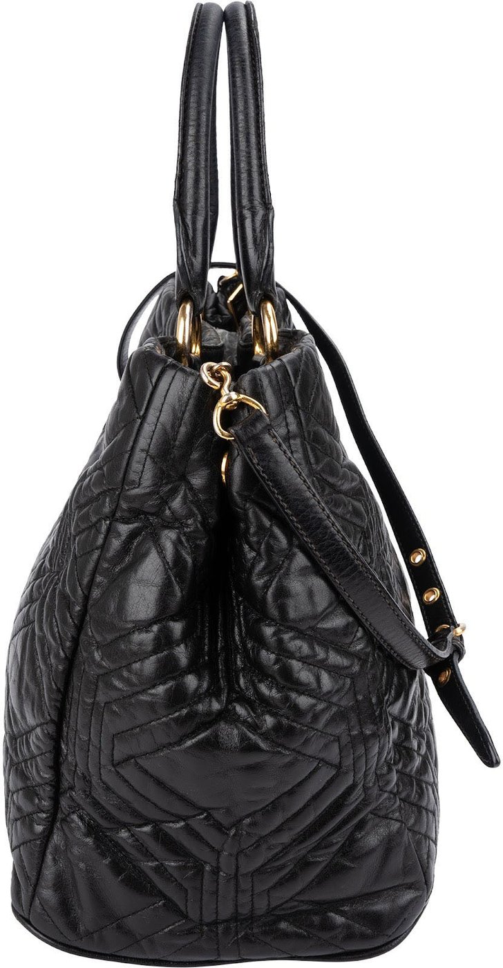 Miu Miu Black Matelassé Nappa Leather Tote Handbag