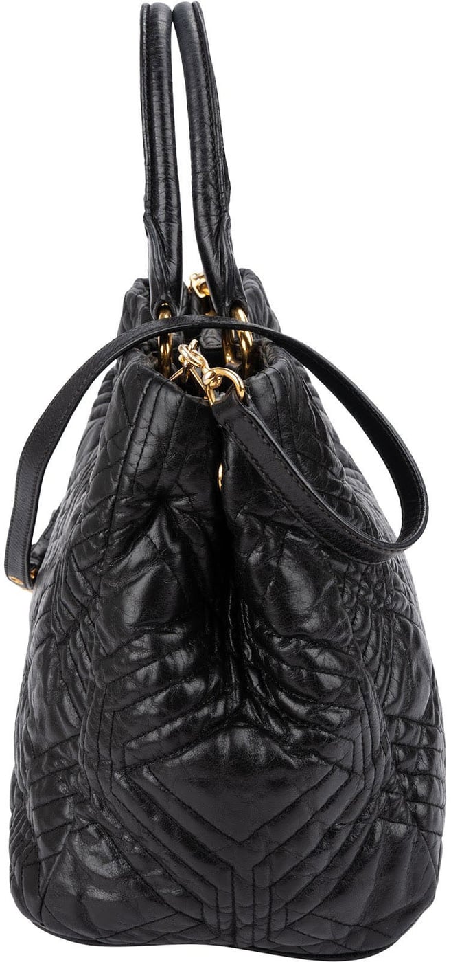 Miu Miu Black Matelassé Nappa Leather Tote Handbag