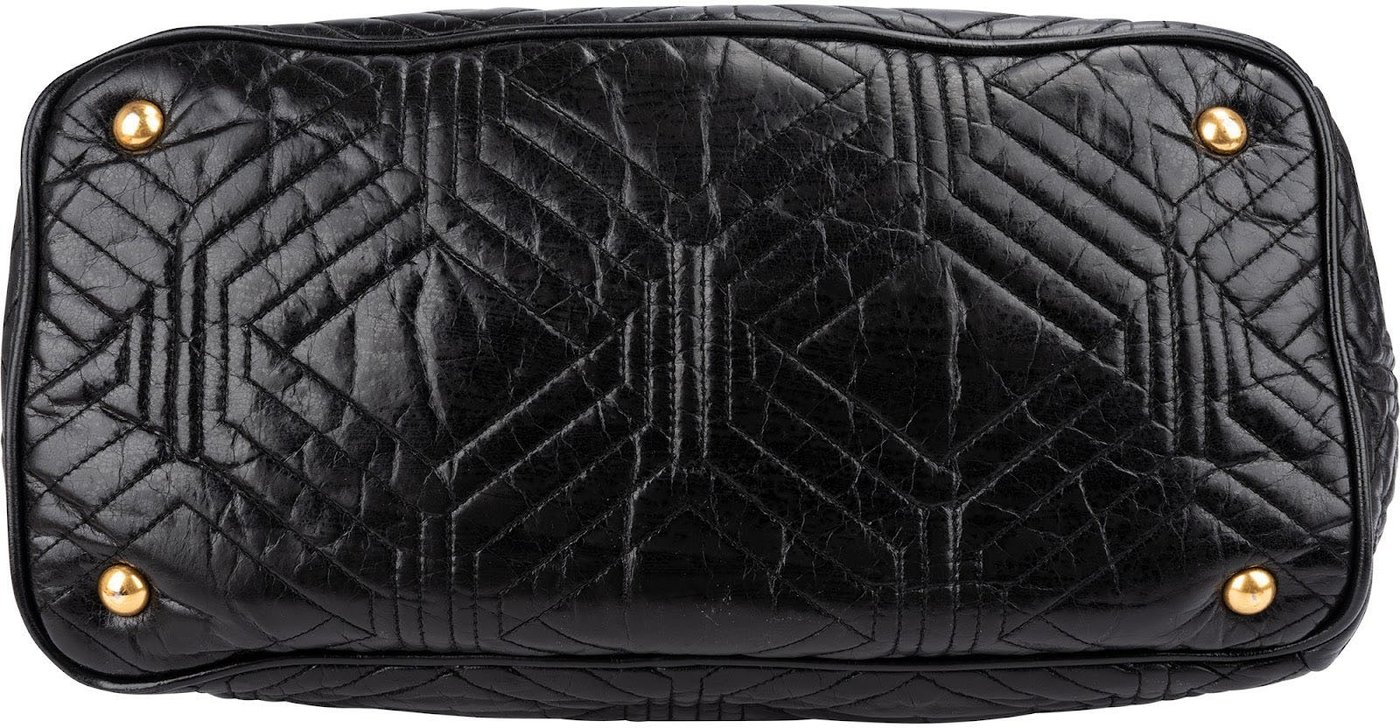 Miu Miu Black Matelassé Nappa Leather Tote Handbag