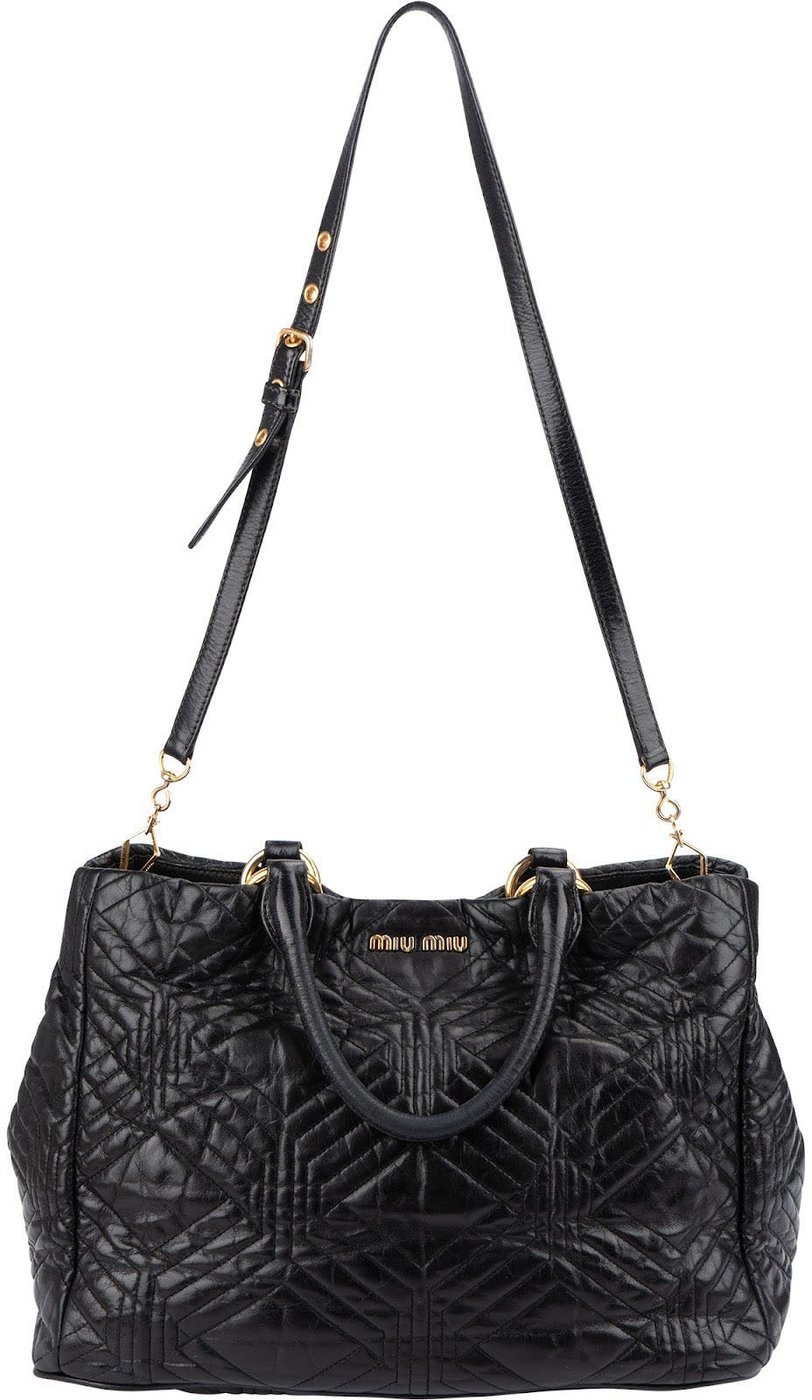 Miu Miu Black Matelassé Nappa Leather Tote Handbag