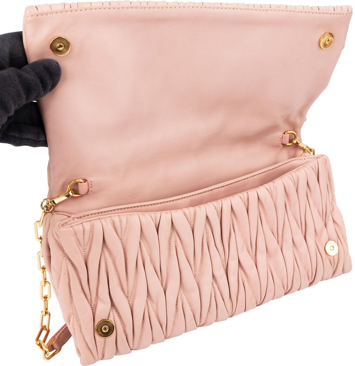 Miu Miu Matelassé Nappa Leather Fold Over Clutch Crossbody Bag