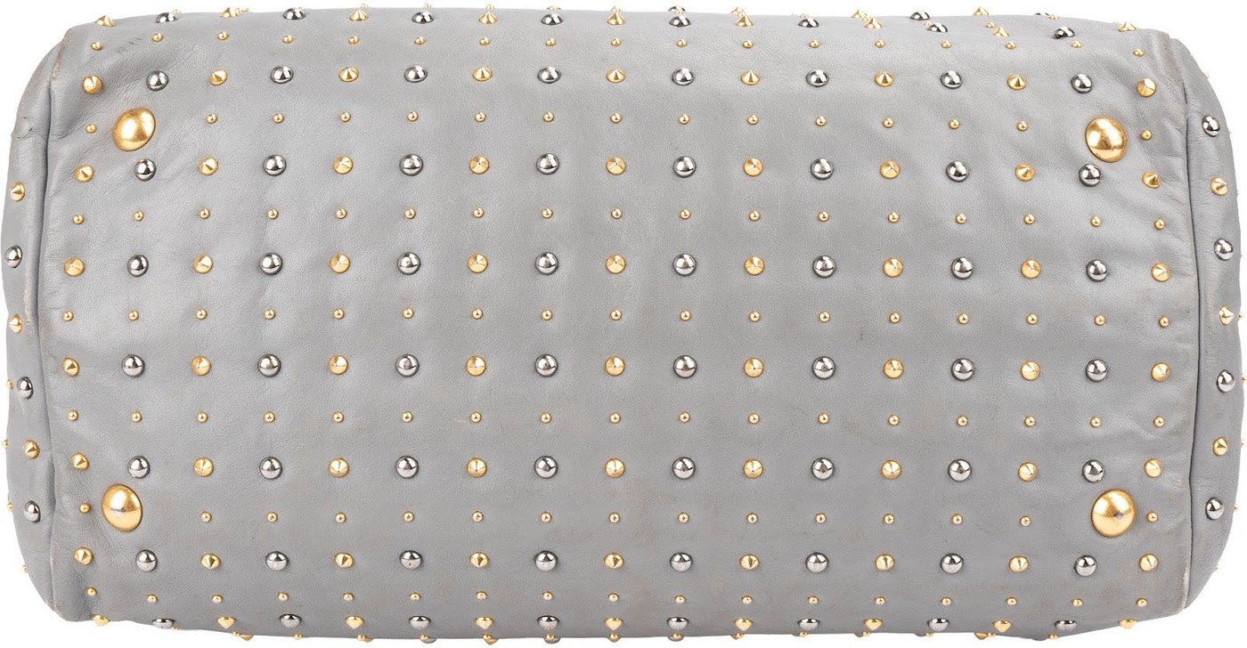 Miu Miu Grey Studded Leather Tote Handbag