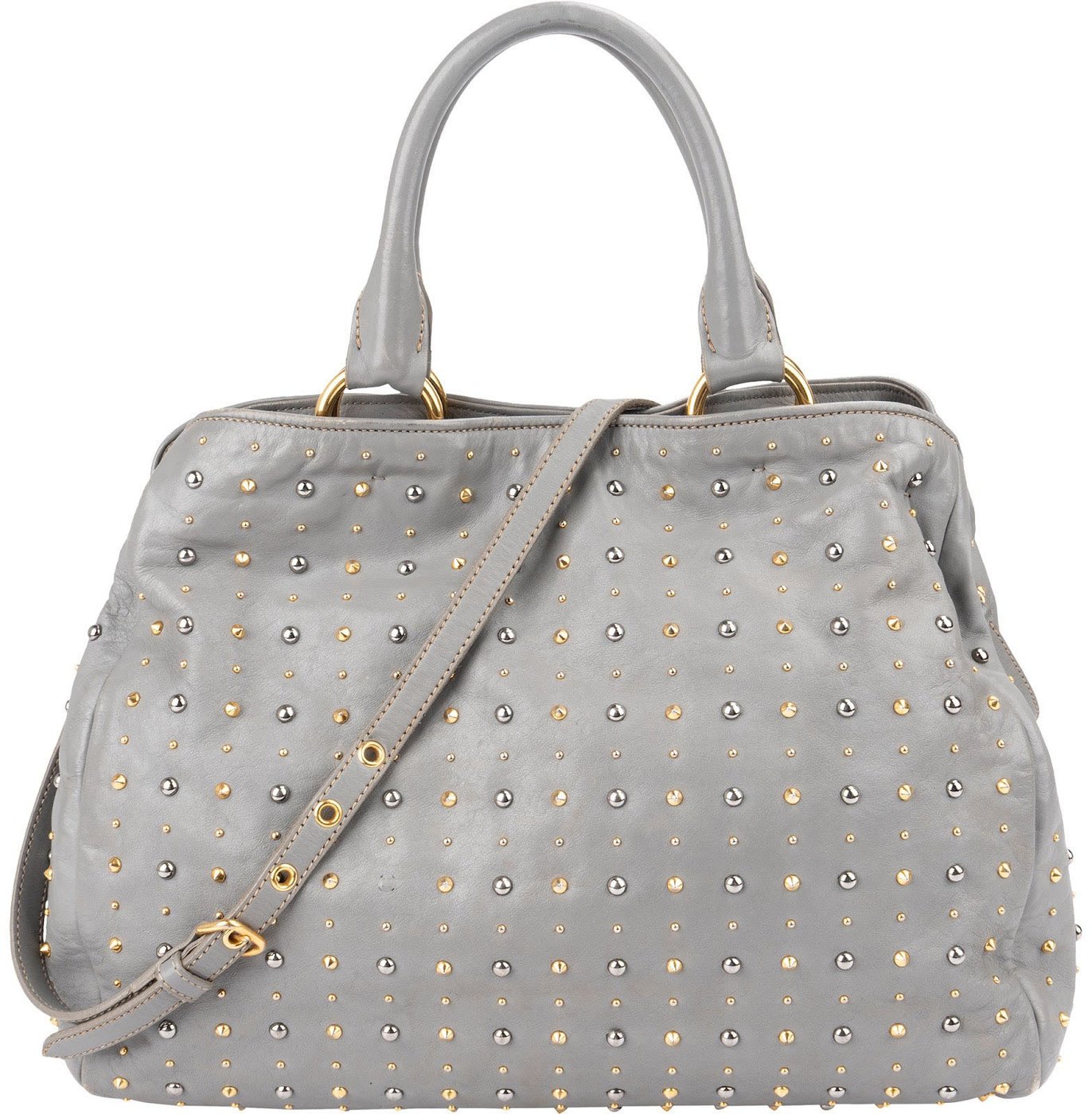 Miu Miu Grey Studded Leather Tote Handbag