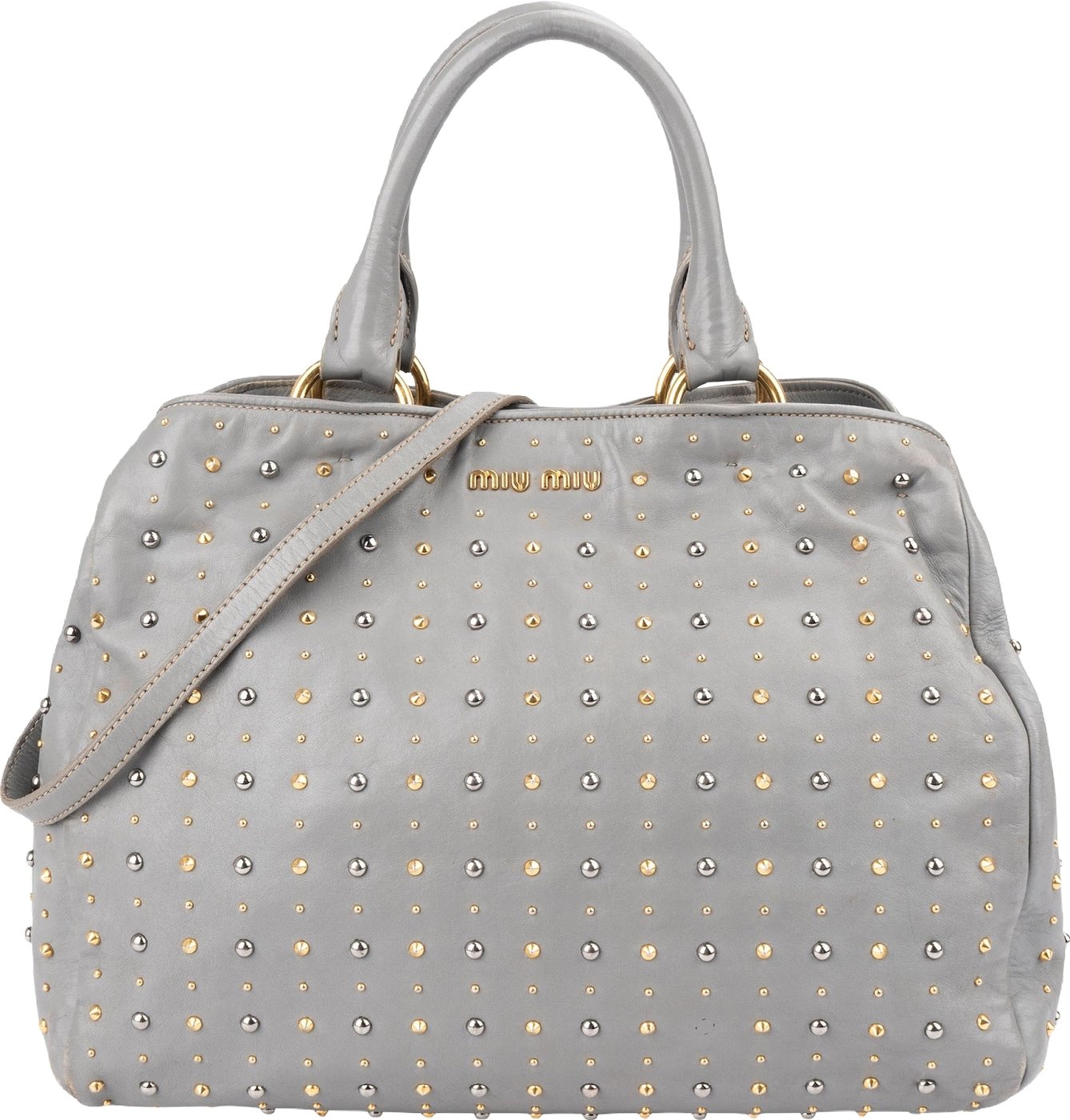 Miu Miu Grey Studded Leather Tote Handbag
