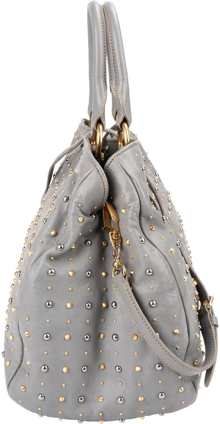 Miu Miu Grey Studded Leather Tote Handbag
