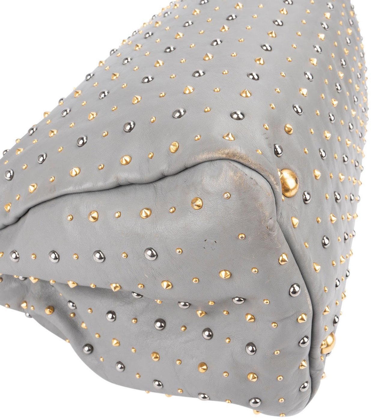 Miu Miu Grey Studded Leather Tote Handbag