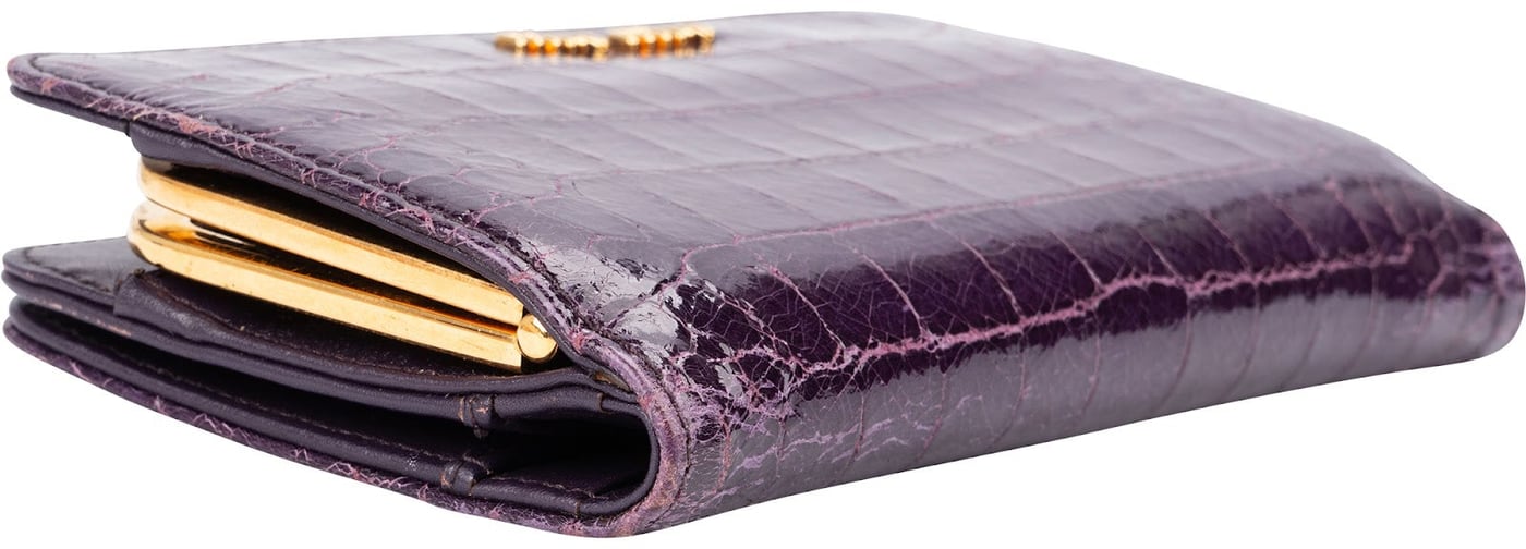 Miu Miu Croc-Embossed Vitello Shine Leather Kiss-Lock Wallet