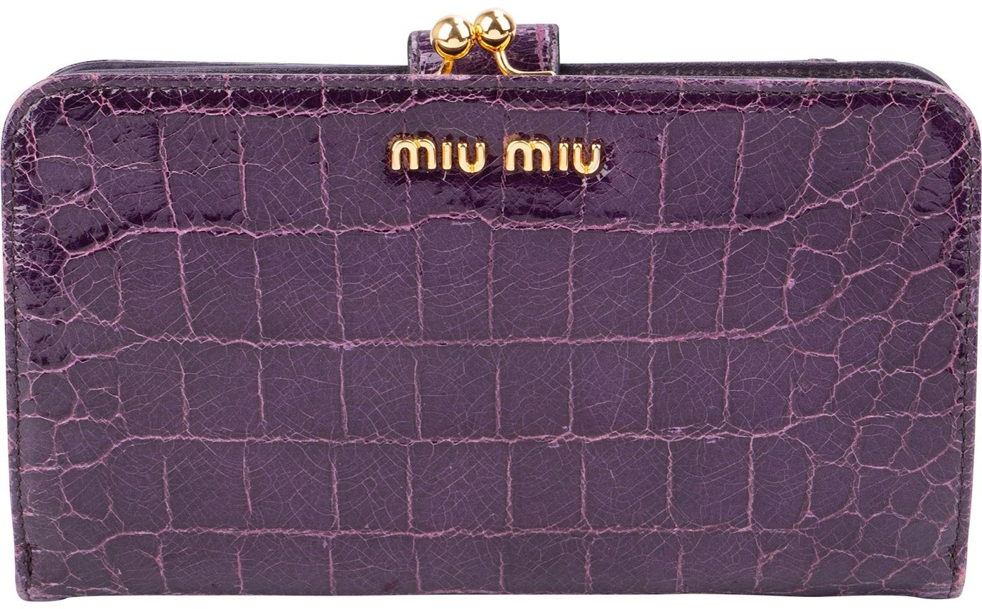 Miu Miu Croc-Embossed Vitello Shine Leather Kiss-Lock Wallet