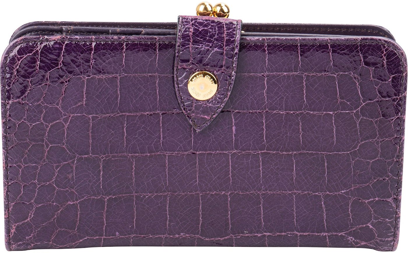 Miu Miu Croc-Embossed Vitello Shine Leather Kiss-Lock Wallet