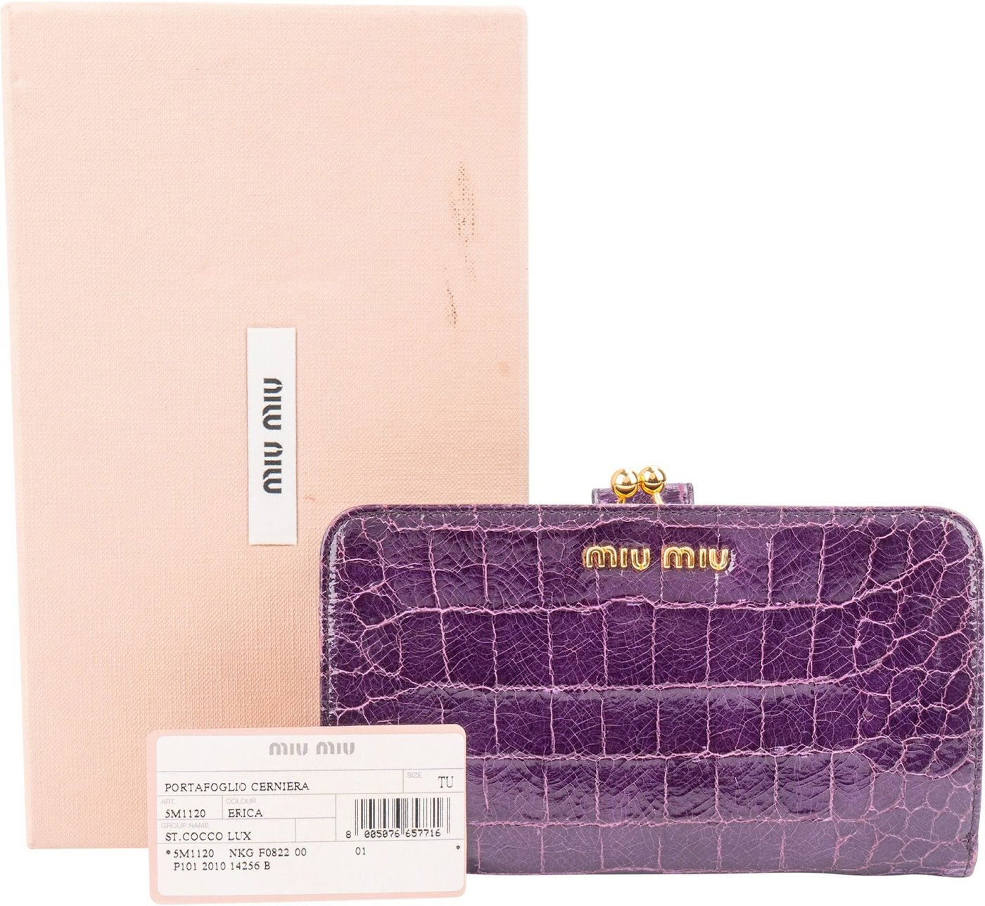 Miu Miu Croc-Embossed Vitello Shine Leather Kiss-Lock Wallet