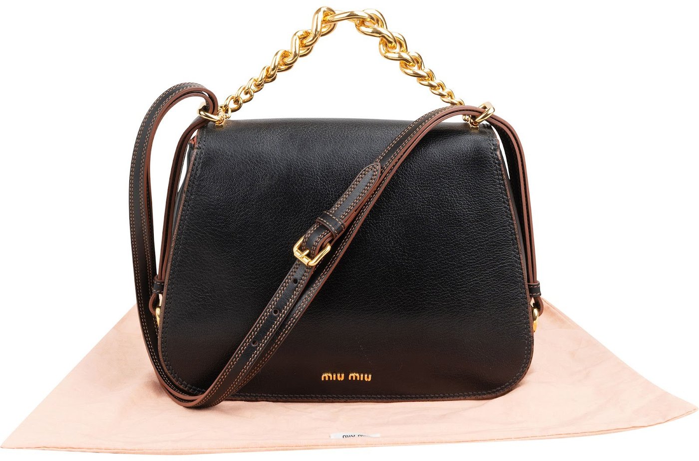 Miu Miu Black Calfskin Chain Handle Shoulder Handbag