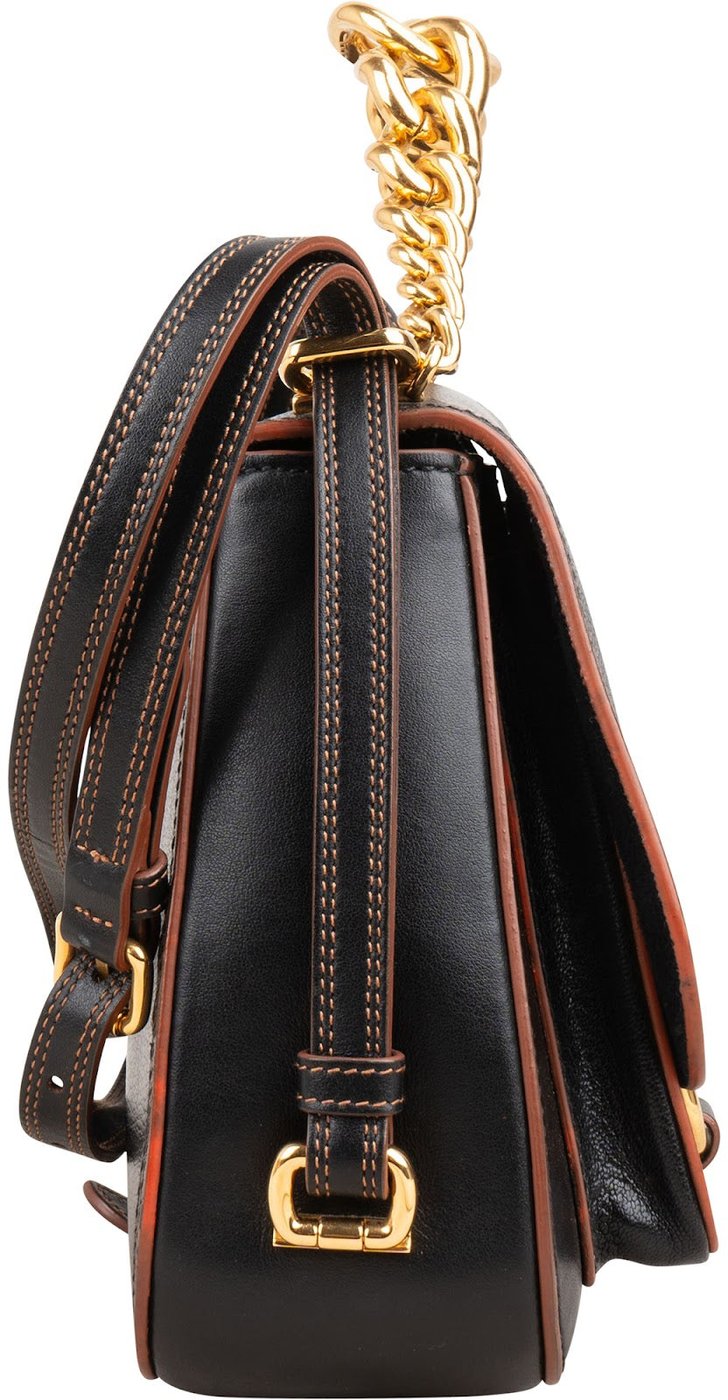 Miu Miu Black Calfskin Chain Handle Shoulder Handbag