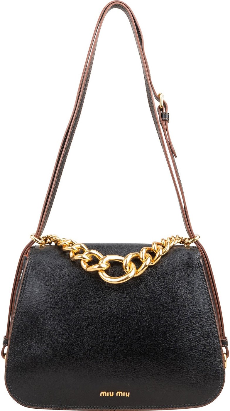 Miu Miu Black Calfskin Chain Handle Shoulder Handbag