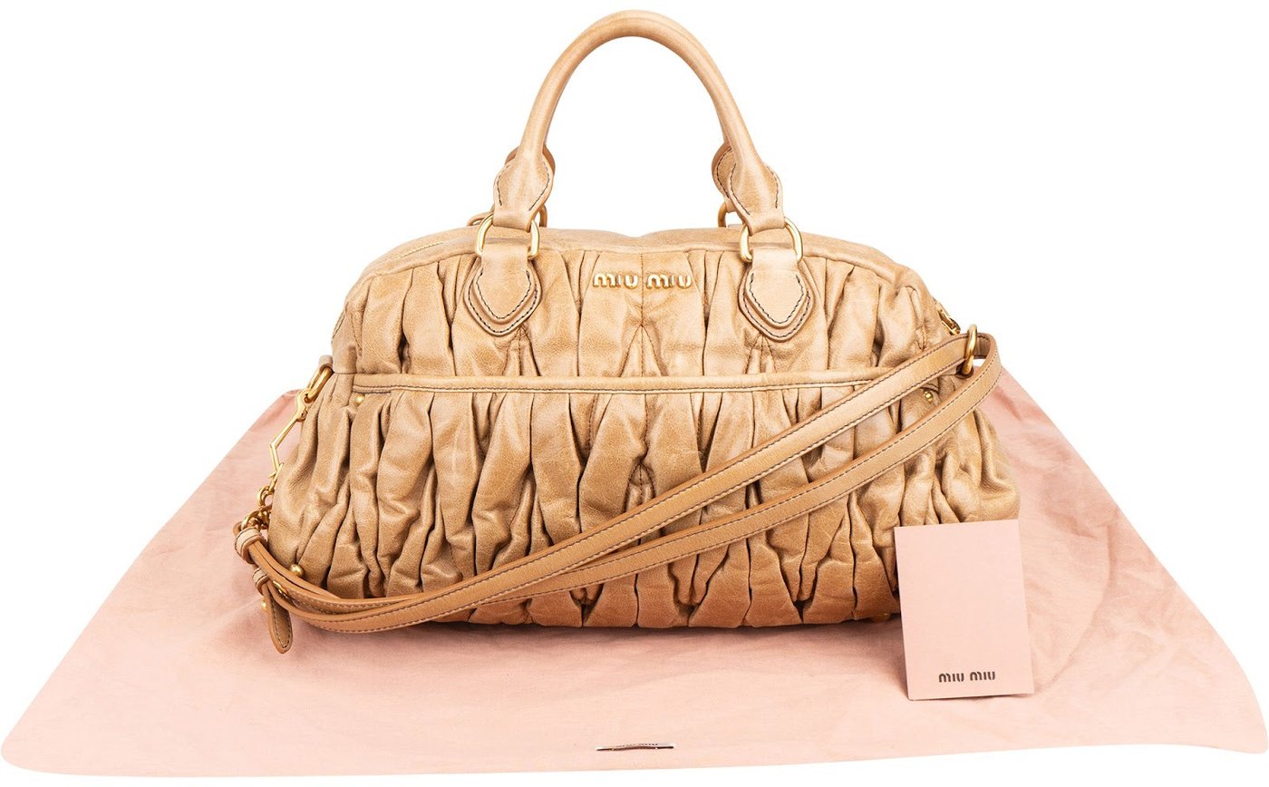 Miu Miu Matelassé Vitello Lux Leather Bowler Coffer Handbag