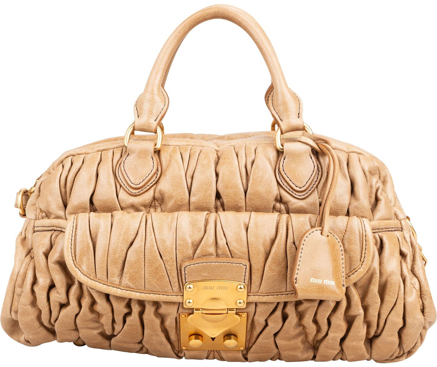 Miu Miu Matelassé Vitello Lux Leather Bowler Coffer Handbag