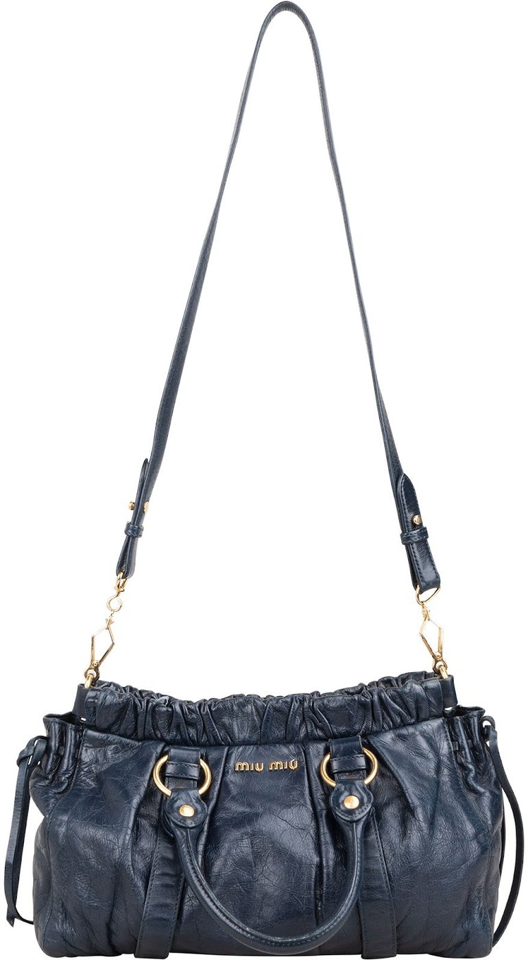 Miu Miu Vitello Lux Leather Drawstring Satchel Handbag