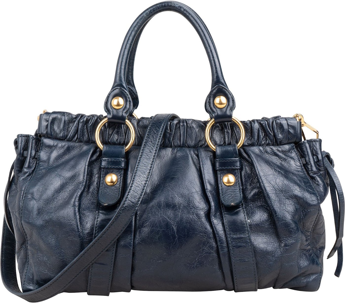 Miu Miu Vitello Lux Leather Drawstring Satchel Handbag