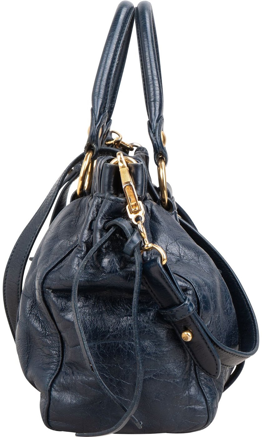 Miu Miu Vitello Lux Leather Drawstring Satchel Handbag