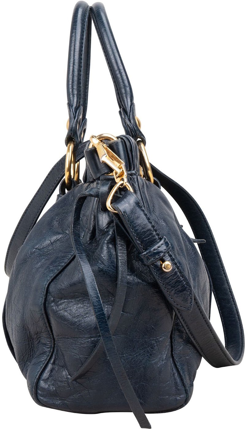Miu Miu Vitello Lux Leather Drawstring Satchel Handbag