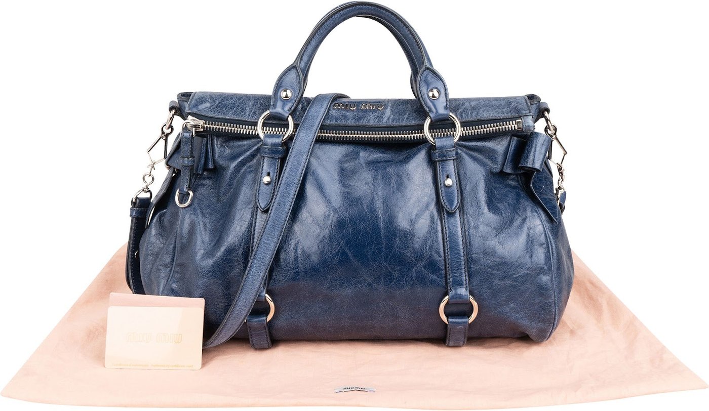Miu Miu Vitello Lux Leather Bow Satchel Handbag
