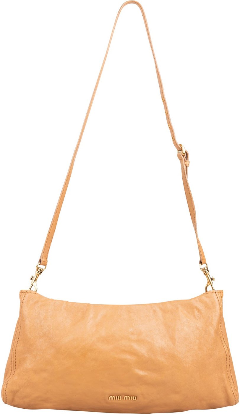 Miu Miu Light Brown Calfskin Turnlock Flap Crossbody Bag