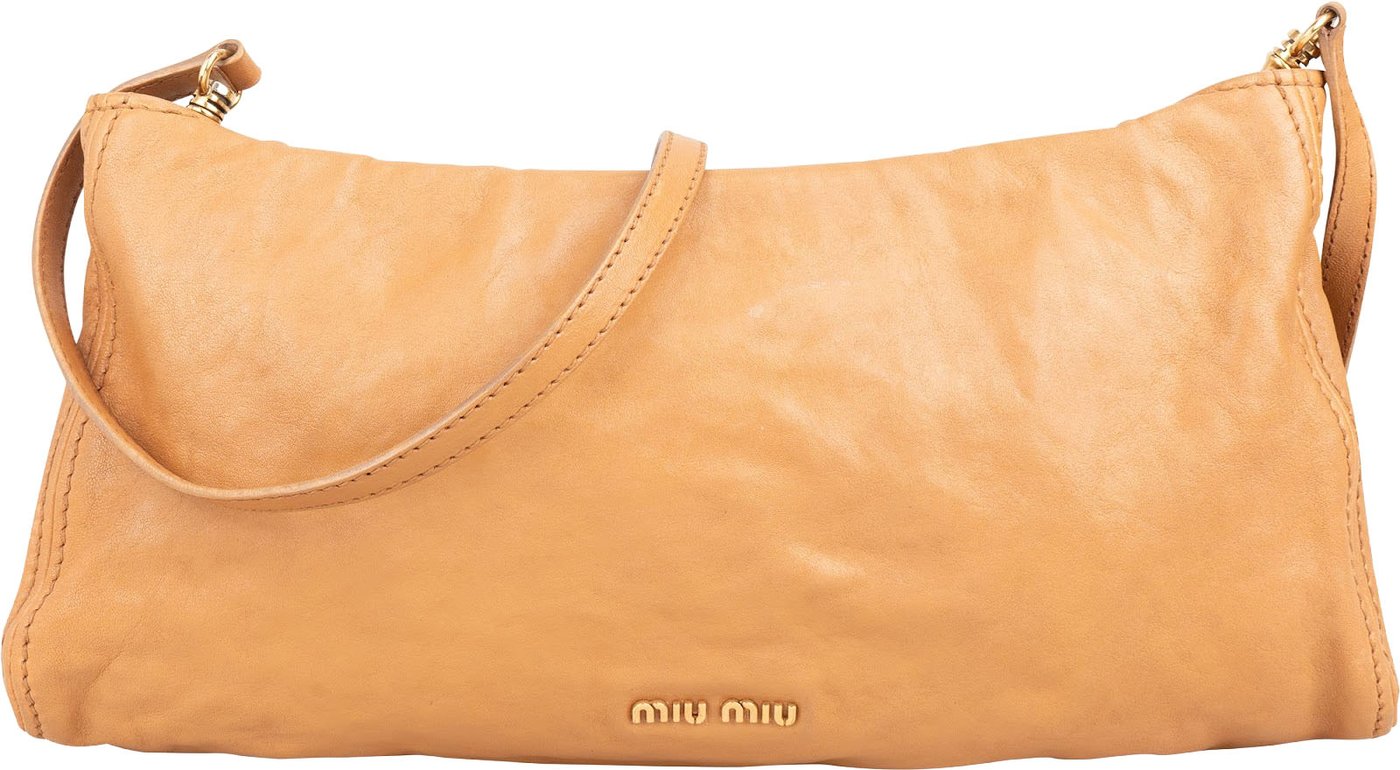 Miu Miu Light Brown Calfskin Turnlock Flap Crossbody Bag