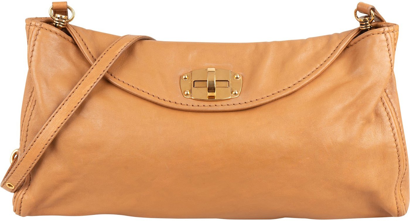 Miu Miu Light Brown Calfskin Turnlock Flap Crossbody Bag