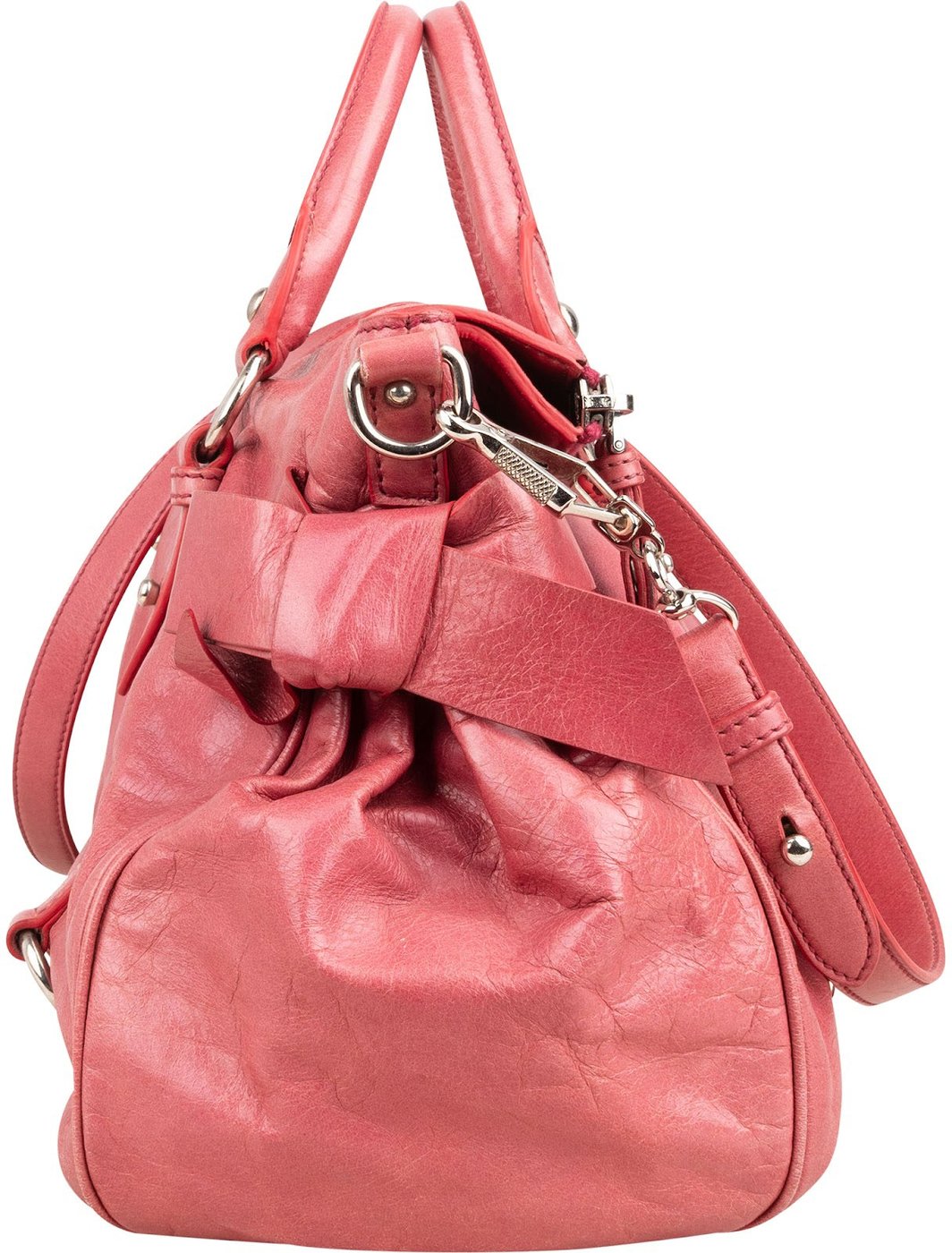 Miu Miu Pink Vitello Lux Leather Bow Satchel Handbag