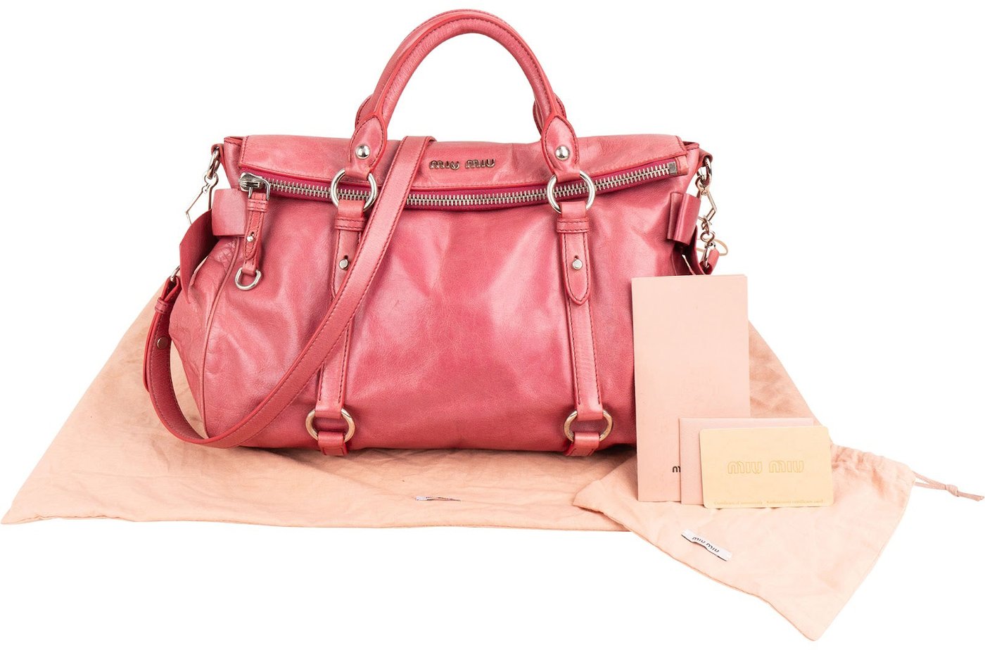 Miu Miu Pink Vitello Lux Leather Bow Satchel Handbag