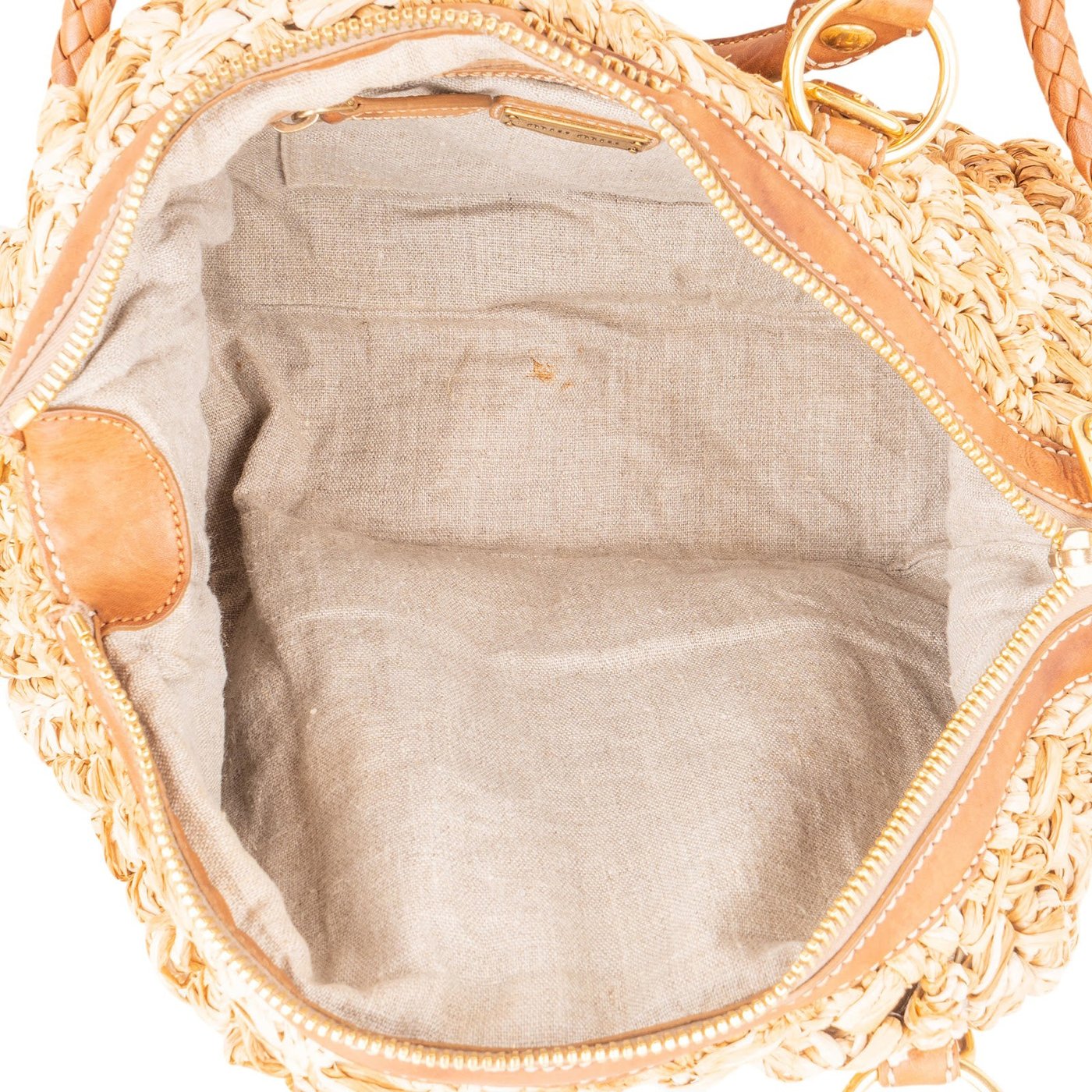 Miu Miu Woven Raffia Bauletto Coffer Handbag