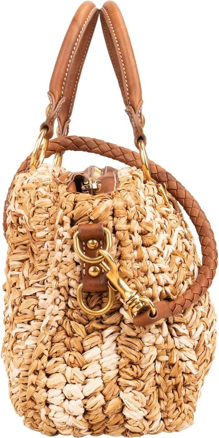Miu Miu Woven Raffia Bauletto Coffer Handbag