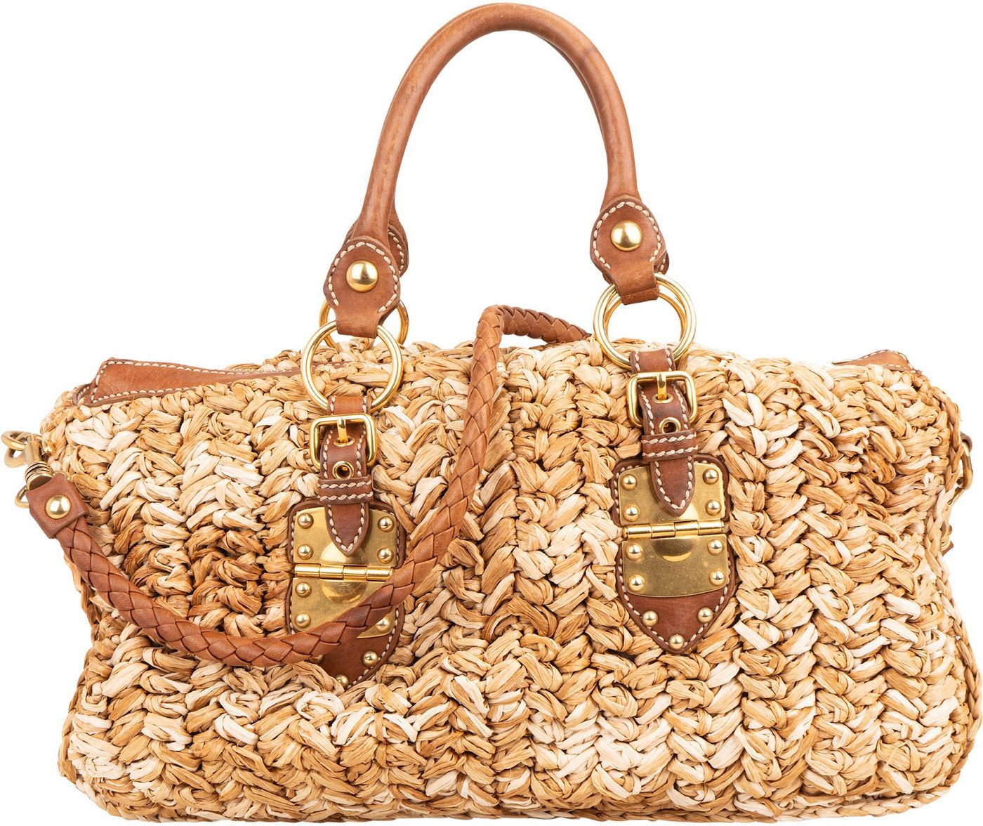Miu Miu Woven Raffia Bauletto Coffer Handbag