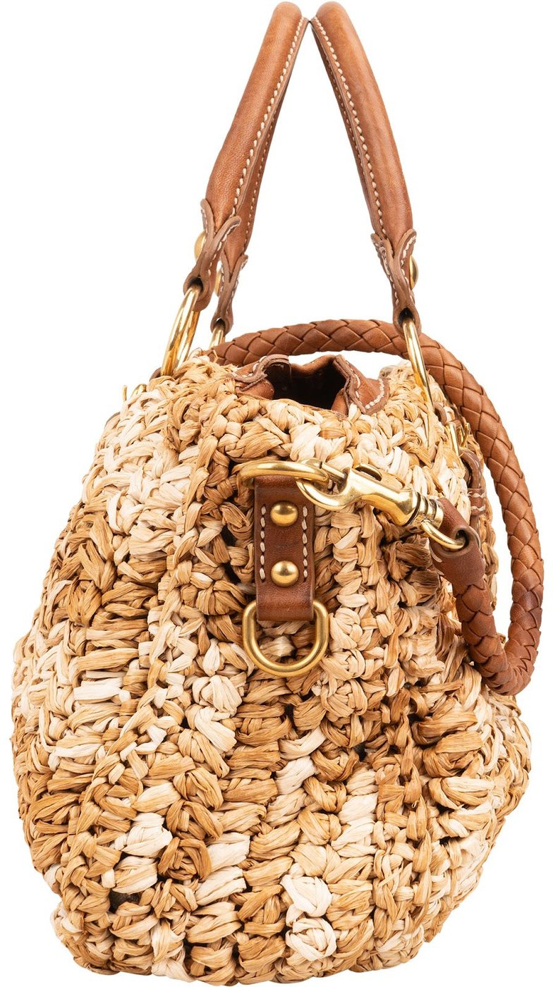 Miu Miu Woven Raffia Bauletto Coffer Handbag