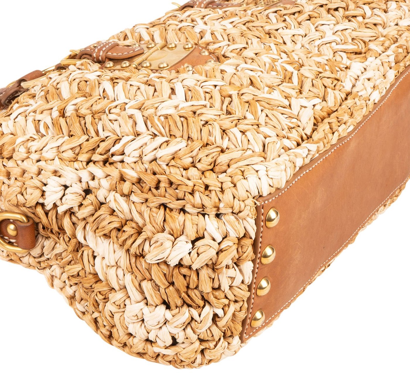 Miu Miu Woven Raffia Bauletto Coffer Handbag