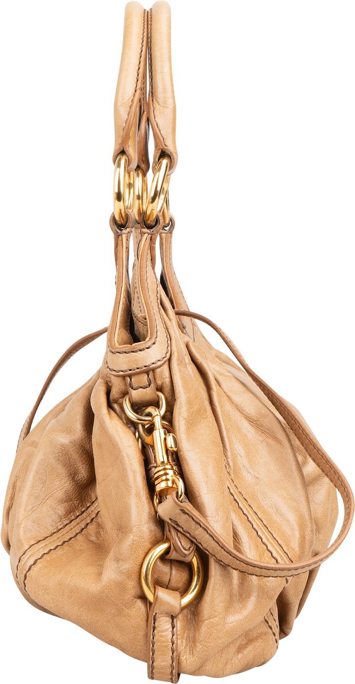 Miu Miu Beige Vitello Lux Leather Hobo Shoulder Bag