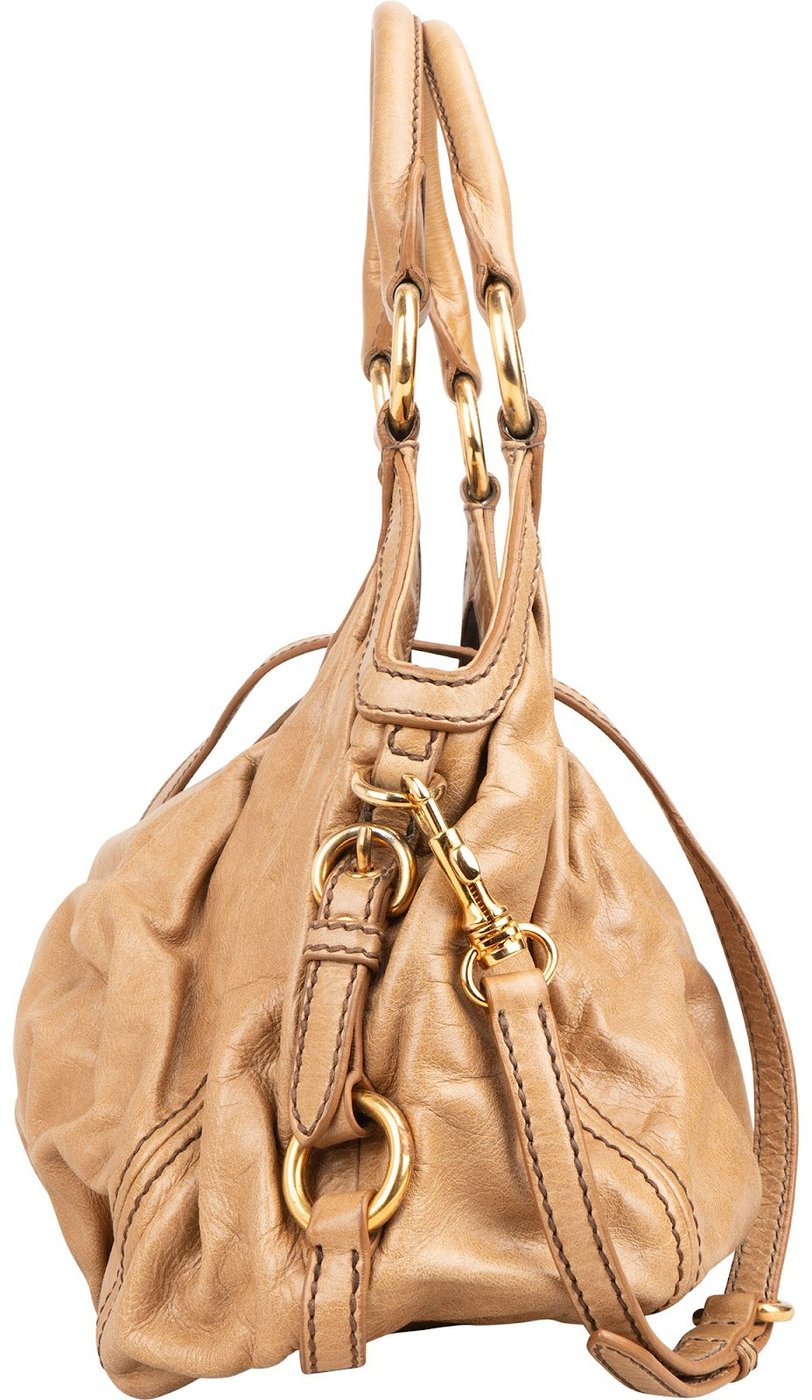 Miu Miu Beige Vitello Lux Leather Hobo Shoulder Bag
