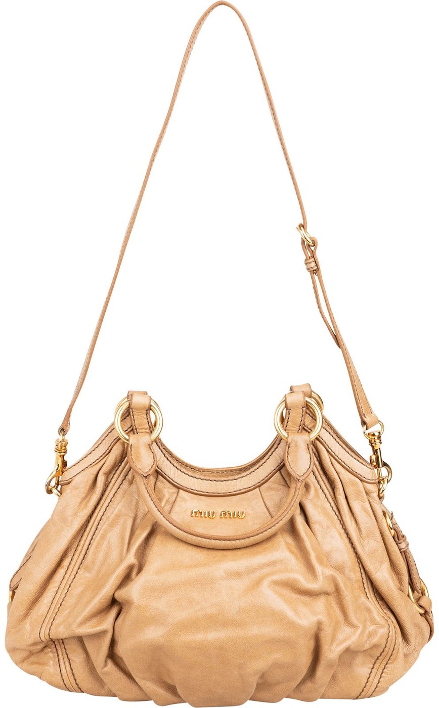 Miu Miu Beige Vitello Lux Leather Hobo Shoulder Bag
