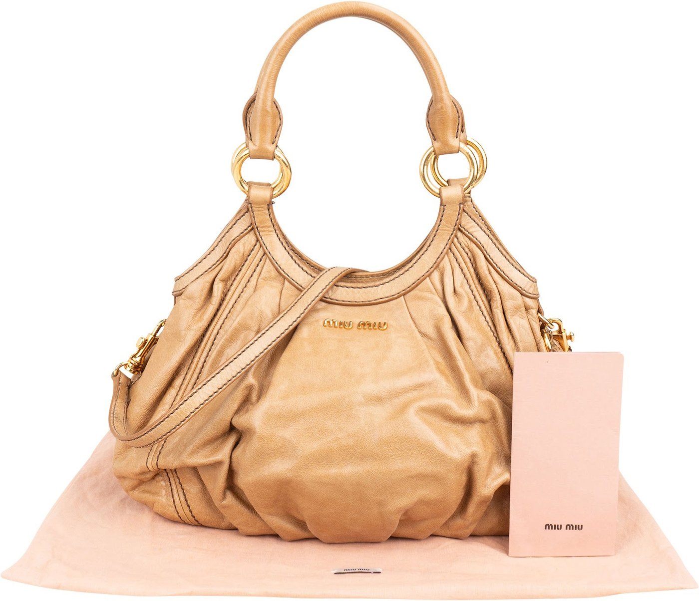 Miu Miu Beige Vitello Lux Leather Hobo Shoulder Bag