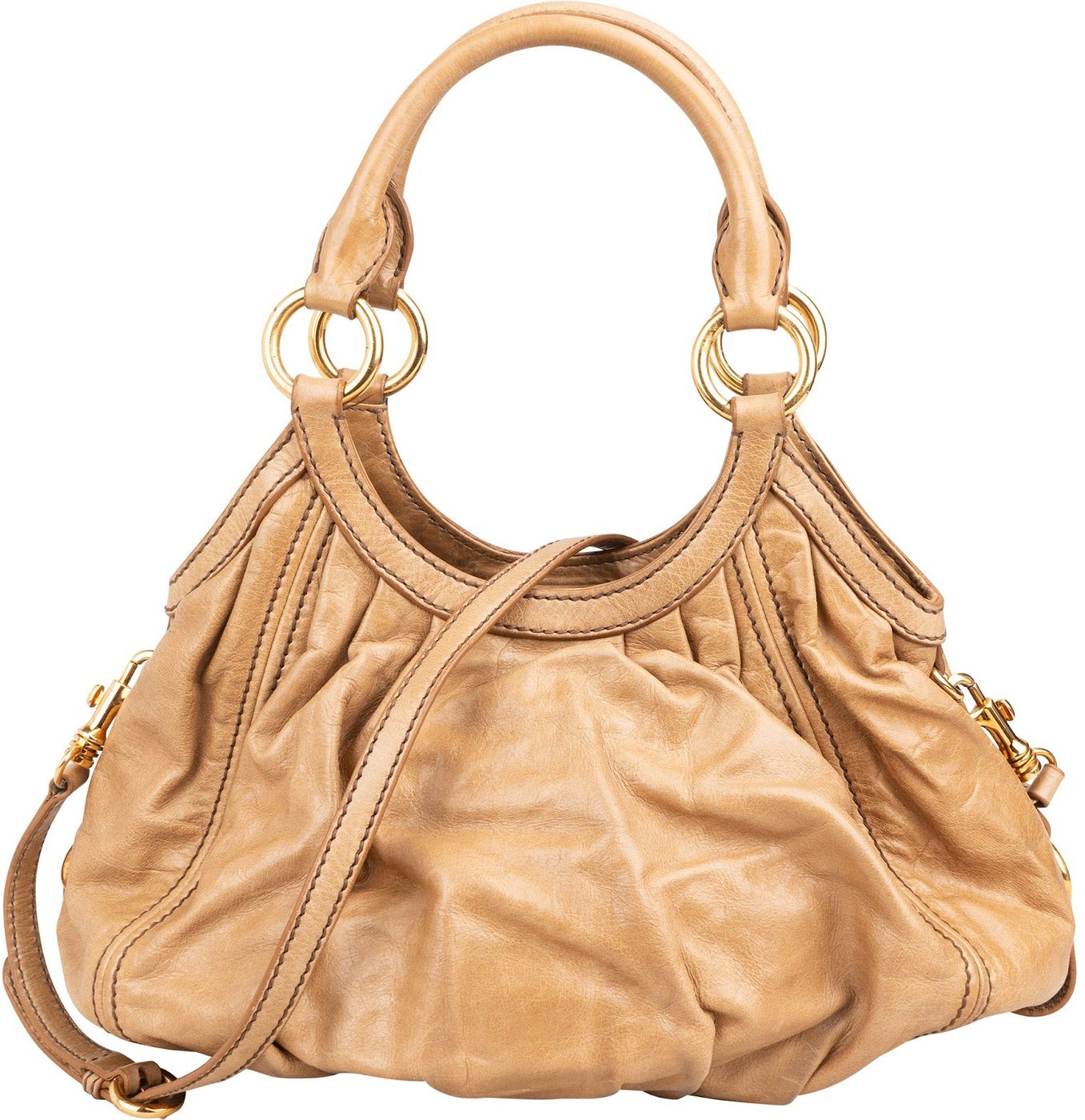 Miu Miu Beige Vitello Lux Leather Hobo Shoulder Bag