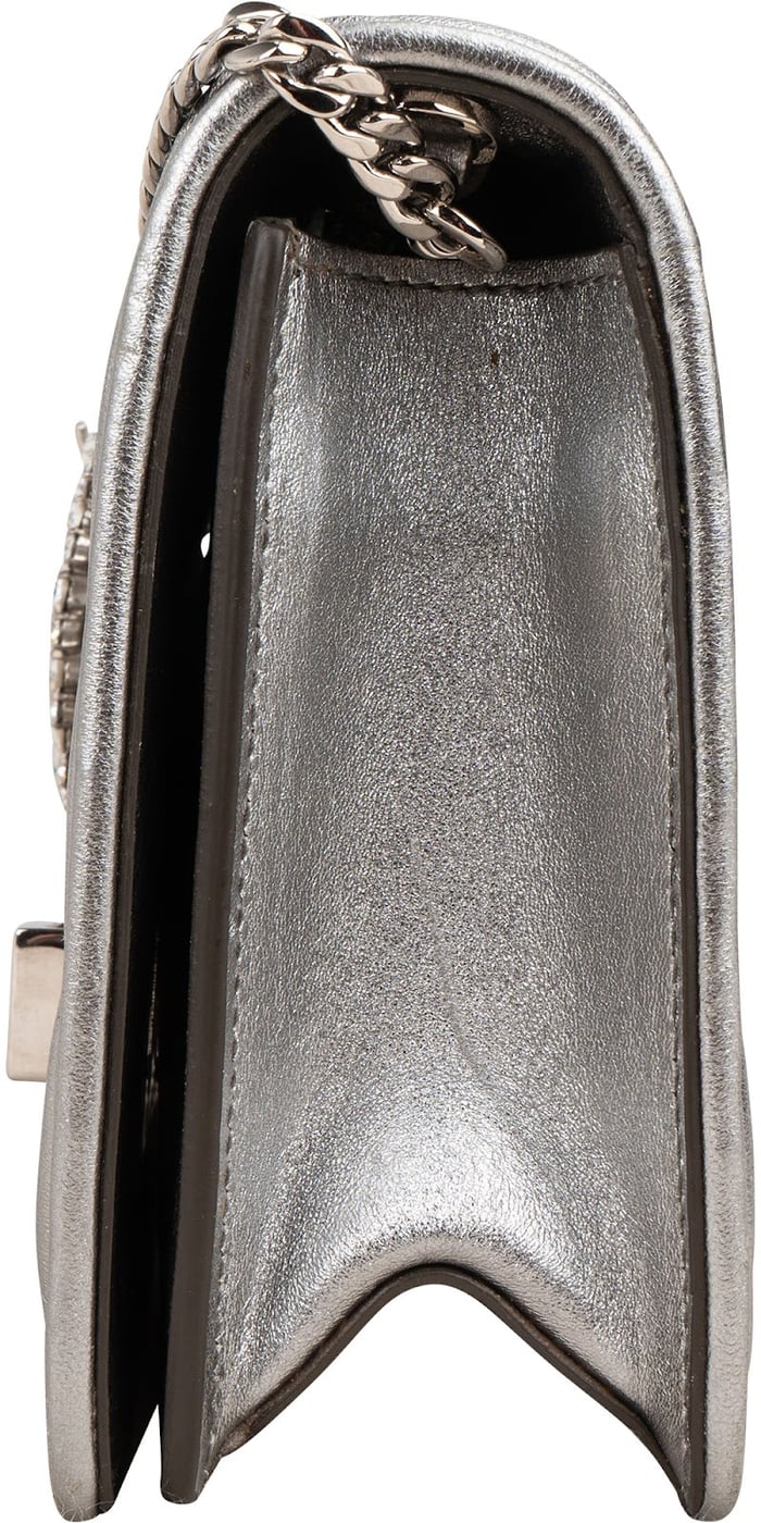 Miu Miu Metallic Silver Matelassé Nappa Leather Crystal Small Crossbody Bag