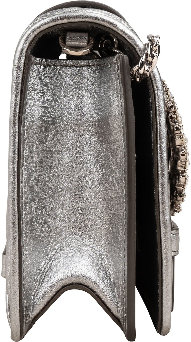 Miu Miu Metallic Silver Matelassé Nappa Leather Crystal Small Crossbody Bag