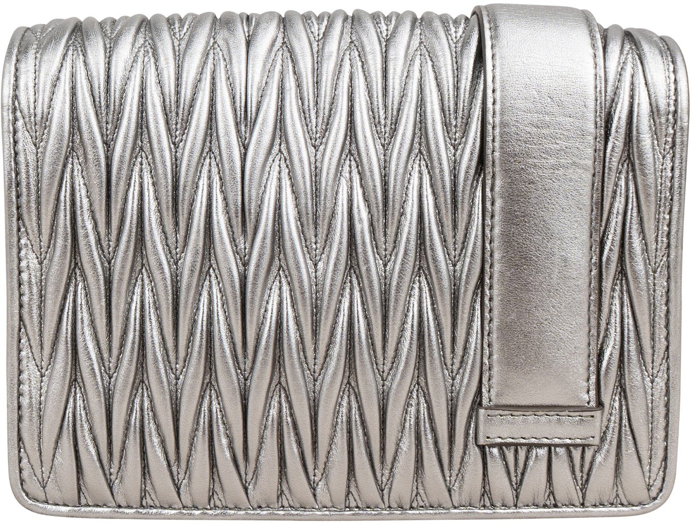 Miu Miu Metallic Silver Matelassé Nappa Leather Crystal Small Crossbody Bag
