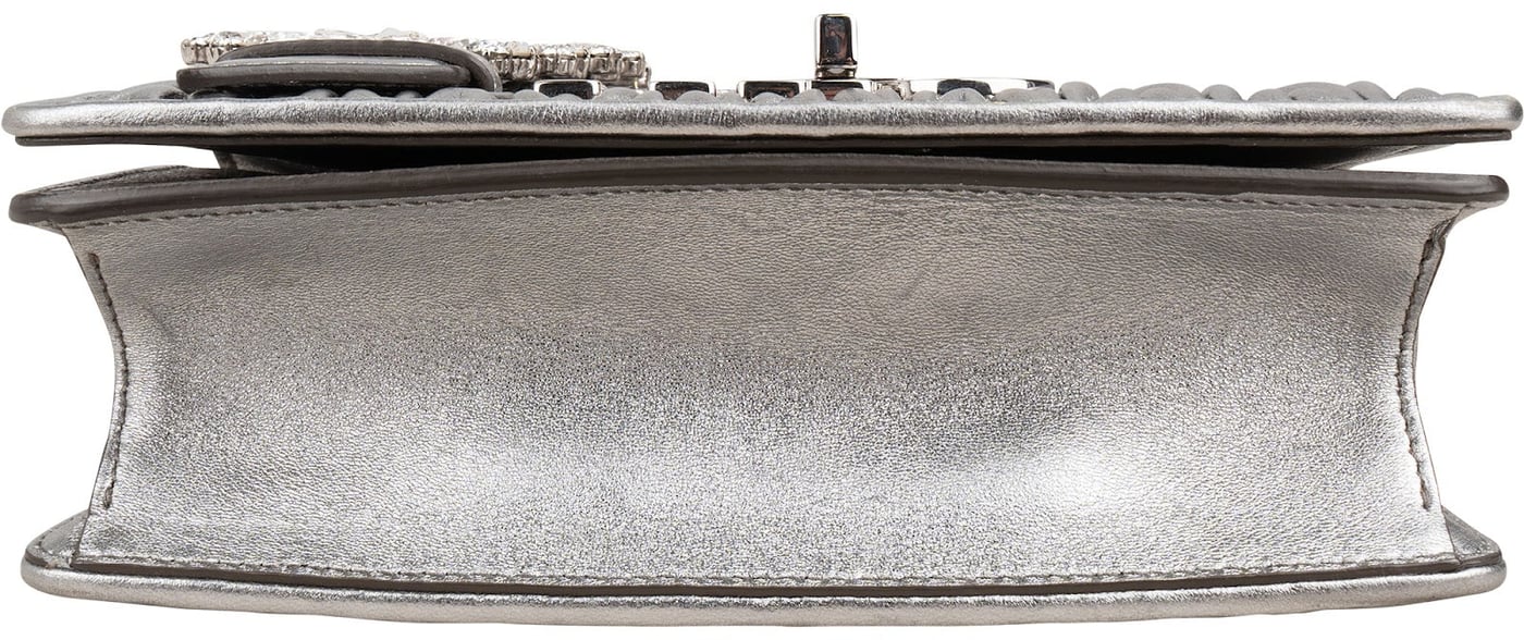 Miu Miu Metallic Silver Matelassé Nappa Leather Crystal Small Crossbody Bag